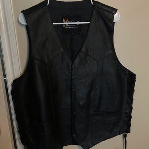 black leather motorcycle vest